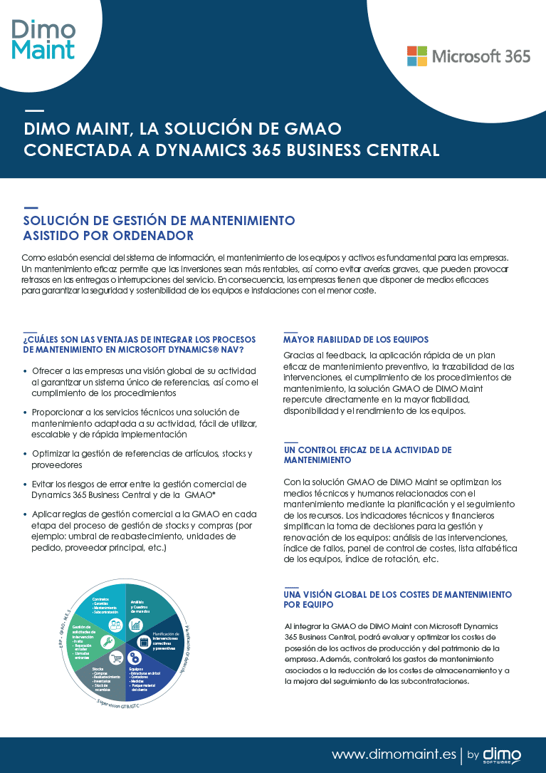 Ficha de conectores Dimo MAINT Dynamics 365 Business Central